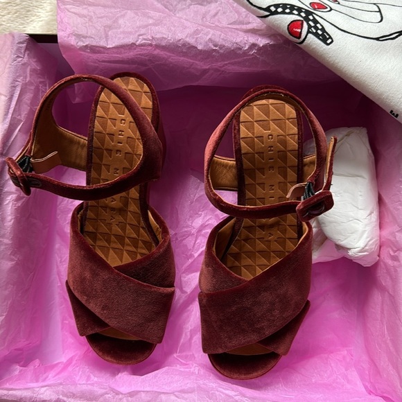 nib CHIE MIHARA ‘Dot’ Velour Platform Heel Sandals in Red size 7 - Picture 4 of 9